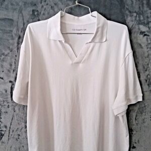 Co Thirty Six CO36 V Neck Polo Shirt Men's 2XL White Stretch Preppy Minimalist